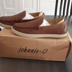 johnnie-O Brown Leather Men's Woven Loafers New Size 8